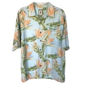 Jamaica Jaxx Mens Silk Floral Hawaiian Style Button Down Shirt size L